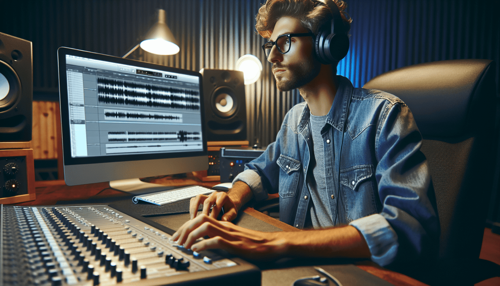 Music mastering engineer at work
