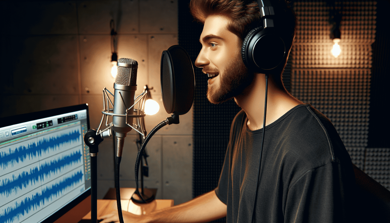 Singer recording vocals